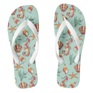 Seahorse and Seashell Pattern Flip Flops