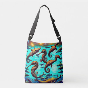 Seahorse and Sharks retro Crossbody Bags