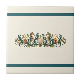 Seahorse and Shells Custom Colour Frieze Tile