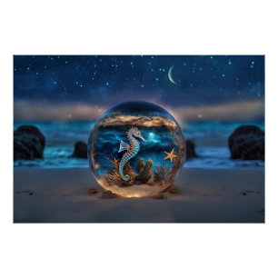 Seahorse and Starfish Beach Surreal Fantasy Poster