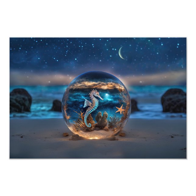 Seahorse and Starfish Beach Underwater Nautical Photo Print (Front)