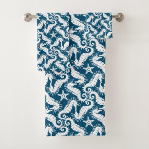 Seahorse and Starfish - Blue Sealife Pattern Bath Towel Set