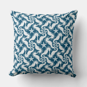 Seahorse and Starfish - Blue Sealife Pattern Cushion
