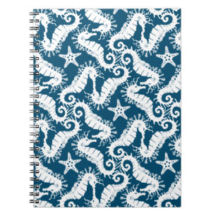 Seahorse and Starfish - Blue Sealife Pattern Notebook