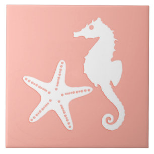 Seahorse and starfish - Light Coral Pink Tile