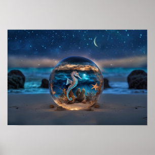 Seahorse and Starfish on Beach Underwater Poster