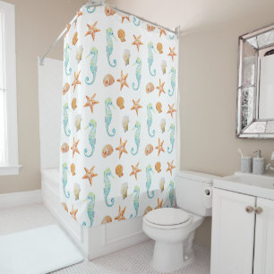 Seahorse and Starfish Shower Curtain