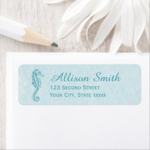 Seahorse Aqua Blue Beach Return Address Labels