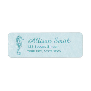 Seahorse Aqua Blue Beach Return Address Labels