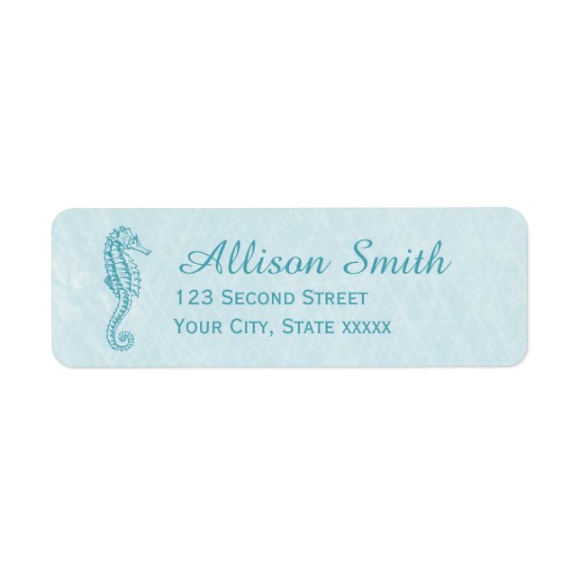 Seahorse Aqua Blue Beach Return Address Labels (Front)