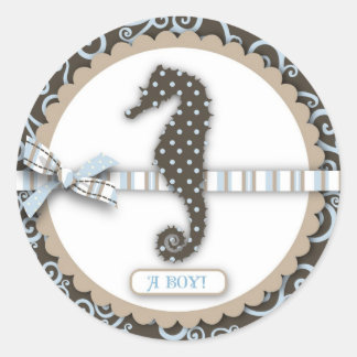 Seahorse Baby Boy Square Classic Round Sticker