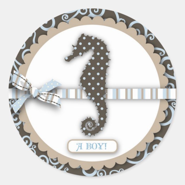 Seahorse Baby Boy Square Classic Round Sticker (Front)