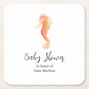 Seahorse Baby Shower Napkin Square Paper Coaster