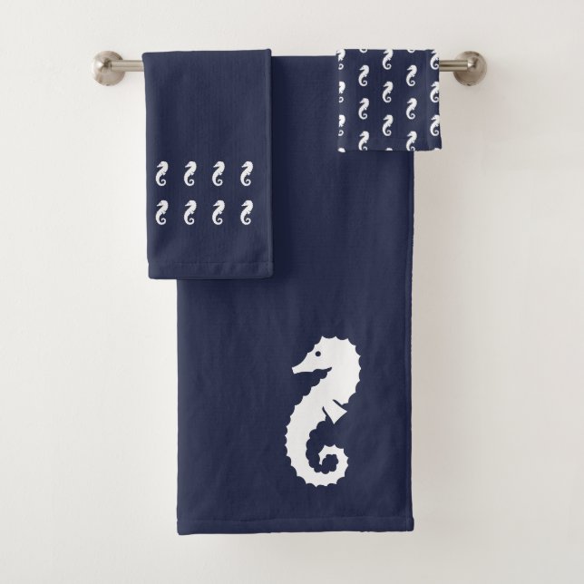 Seahorse Bath Black and white towel set (Insitu)