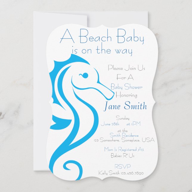 Seahorse Beach Baby Invite (boy) (Front)