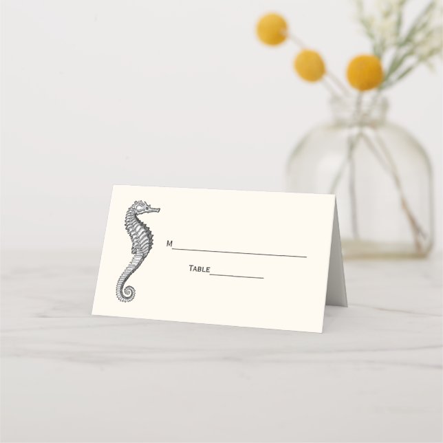 Seahorse Beach Theme Escort Card Place Card Ivory (Back)