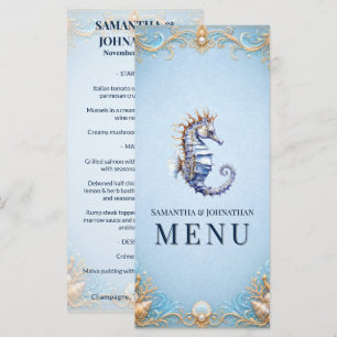 Seahorse beach theme wedding nautical shell menu