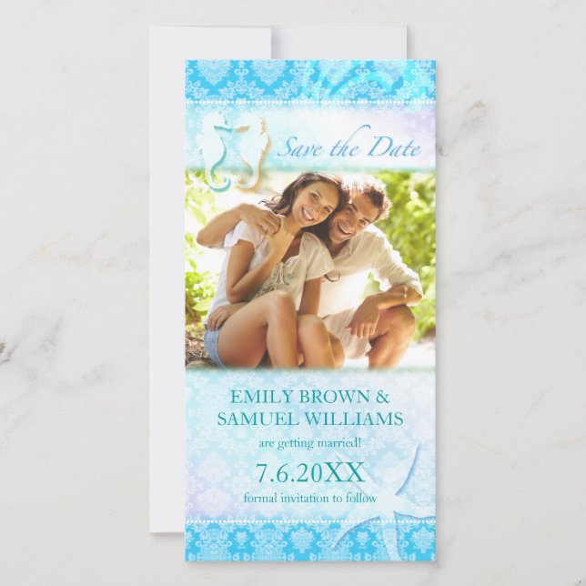 SeaHorse Beach Wedding Photo Save the Date Card (Front)