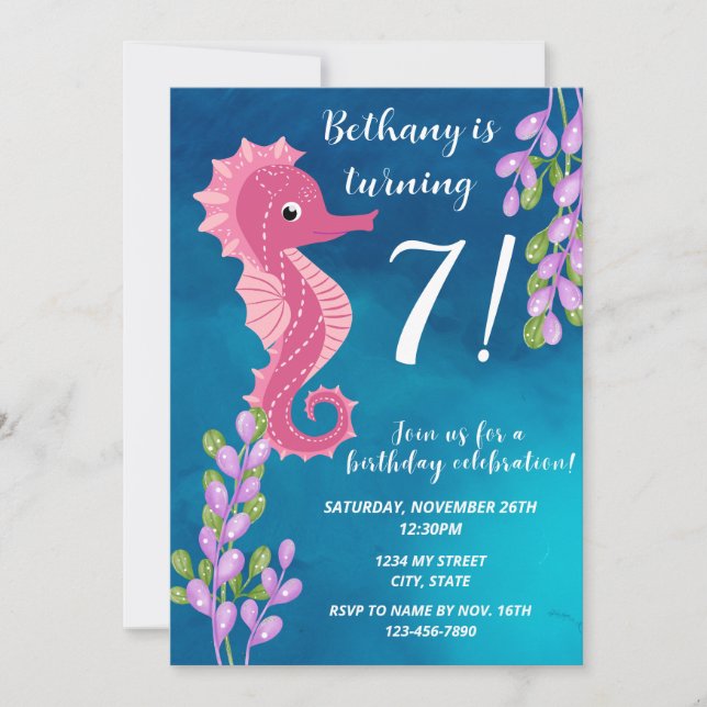 Seahorse Birthday Invitation (Front)