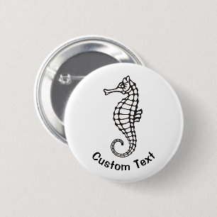 Seahorse Black 6 Cm Round Badge