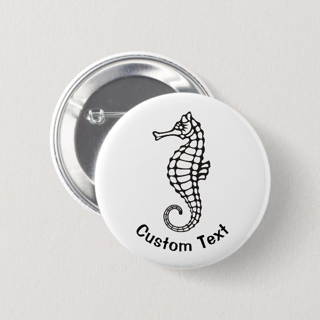 Seahorse Black 6 Cm Round Badge (Front & Back)