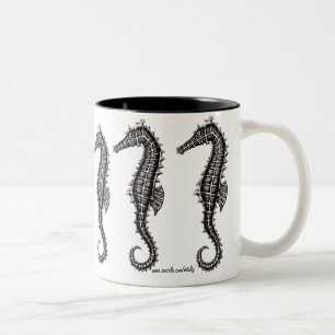 Seahorse black and white graphic drawing art mug