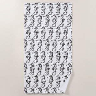 Seahorse Black Beach Towel