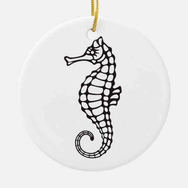 Seahorse Black Ceramic Tree Decoration (Front)