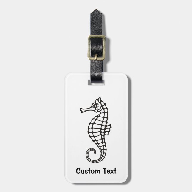 Seahorse Black Luggage Tag (Front Vertical)