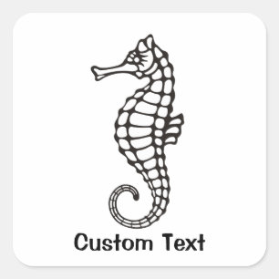 Seahorse Black Square Sticker