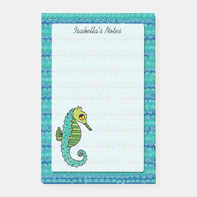 Seahorse Blue and Green Personalised 4 x 6 Post-it Notes (Front)
