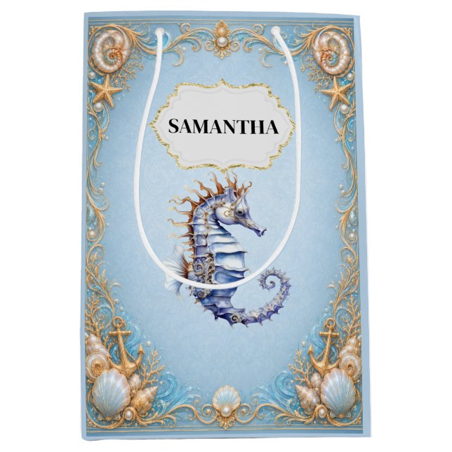 Seahorse blue beach theme gift bags (Front)