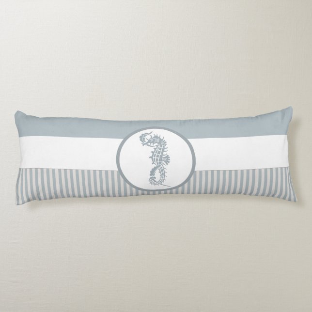 Seahorse Blue Classic Nautical Elegant Body Cushion (Back)