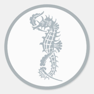 Seahorse Blue Classic Nautical Elegant Classic Round Sticker