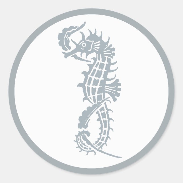 Seahorse Blue Classic Nautical Elegant Classic Round Sticker (Front)