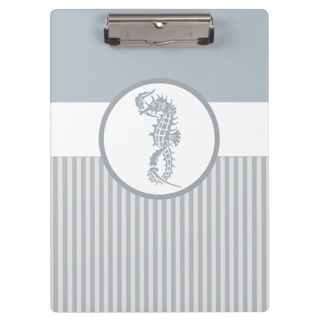 Seahorse Blue Classic Nautical Elegant Clipboard (Front)