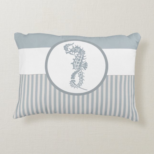 Seahorse Blue Classic Nautical Elegant Decorative Cushion (Back)
