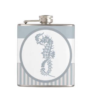 Seahorse Blue Classic Nautical Elegant Hip Flask