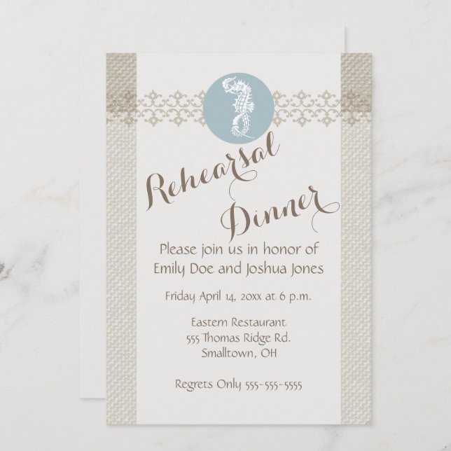 Seahorse Blue Classic Nautical Elegant Invitation (Front/Back)