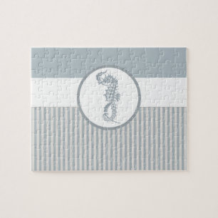 Seahorse Blue Classic Nautical Elegant Jigsaw Puzzle