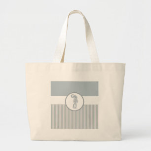 Seahorse Blue Classic Nautical Elegant Large Tote Bag