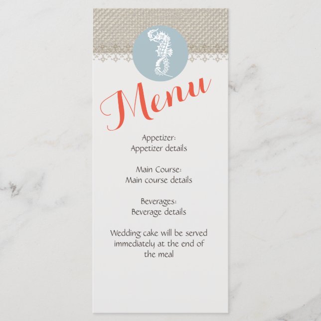 Seahorse Blue Classic Nautical Elegant Menu (Front)