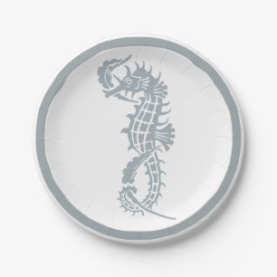 Seahorse Blue Classic Nautical Elegant Paper Plate