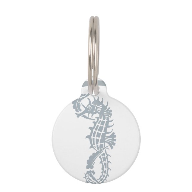 Seahorse Blue Classic Nautical Elegant Pet Tag (Front)