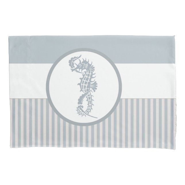 Seahorse Blue Classic Nautical Elegant Pillowcase (Front)