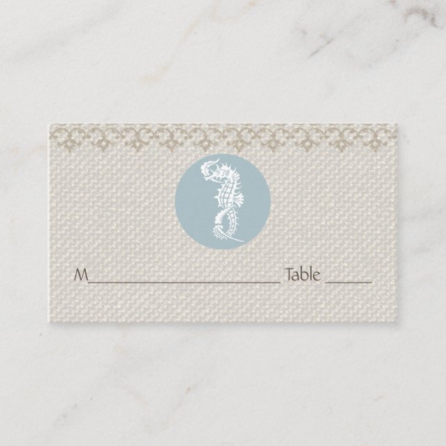 Seahorse Blue Classic Nautical Elegant Place Card (Front)