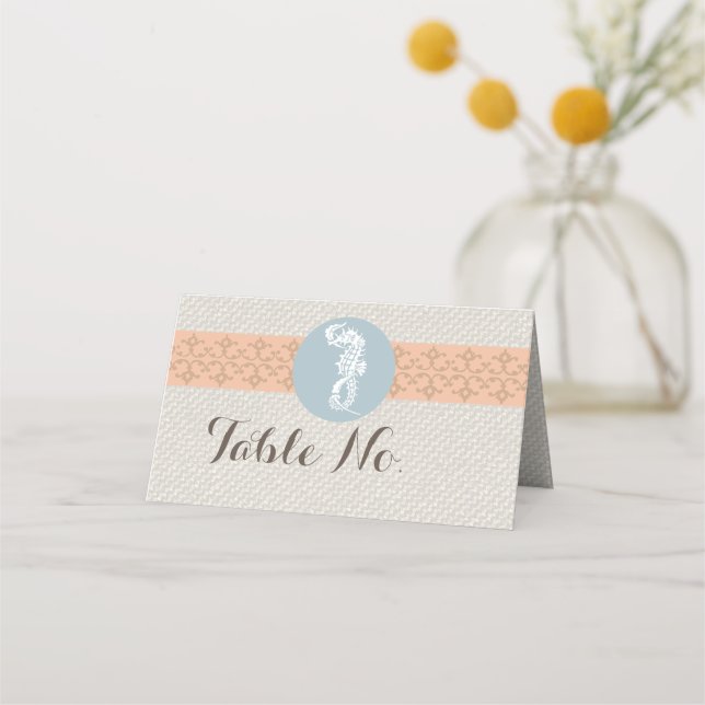Seahorse Blue Classic Nautical Elegant Place Card (Front)