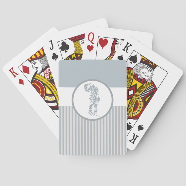 Seahorse Blue Classic Nautical Elegant Playing Cards (Back)