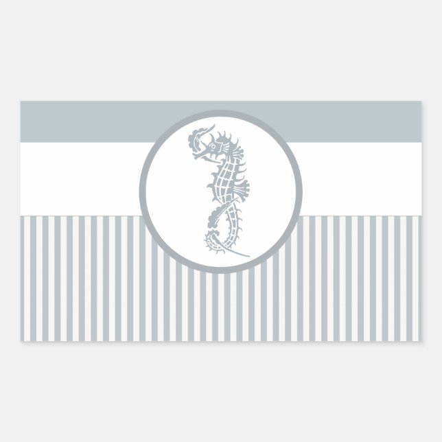 Seahorse Blue Classic Nautical Elegant Rectangular Sticker (Front)