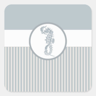 Seahorse Blue Classic Nautical Elegant Square Sticker